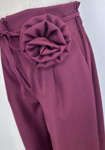 hoher Taille wide leg Hose mit Taschen mit stoffgürtel mit Reißverschluss - ph 4