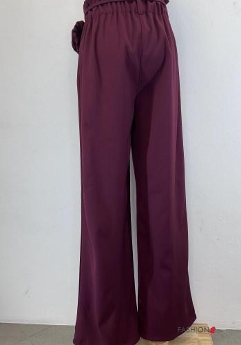 hoher Taille wide leg Hose mit Taschen mit stoffgürtel mit Reißverschluss - ph 5