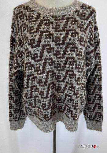 Abstract print long sleeve crew neck Wool Mix Sweater - ph 2