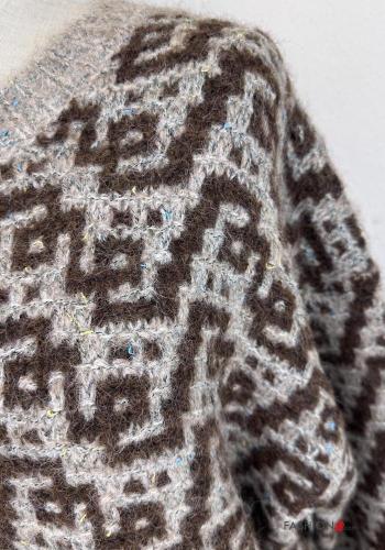 Abstract print long sleeve crew neck Wool Mix Sweater - ph 3