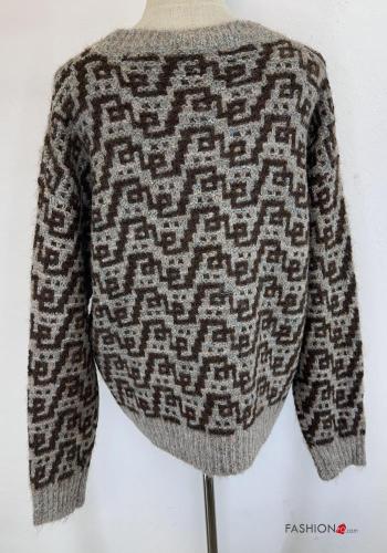 Abstract print long sleeve crew neck Wool Mix Sweater - ph 5