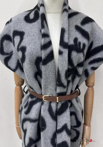 Graphic Print Gilet with belt - ph 2