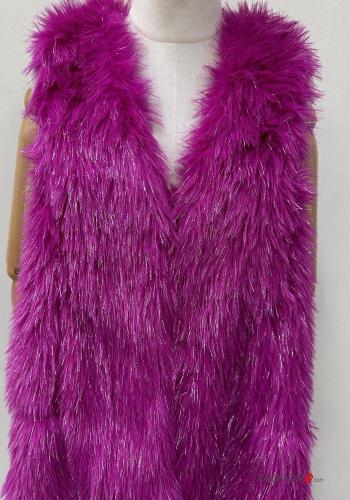 sleeveless knee-length Faux Fur Coat with v-neck - ph 2