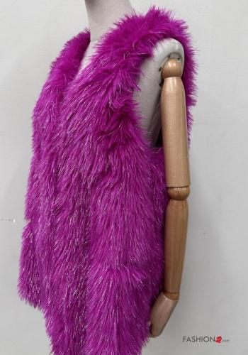 sleeveless knee-length Faux Fur Coat with v-neck - ph 5