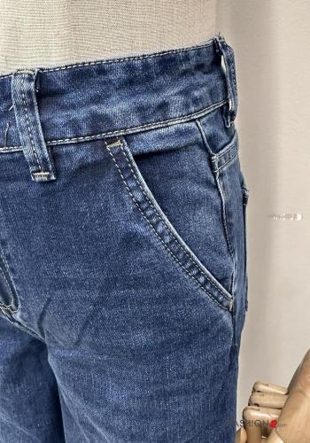 flared Cotton Jeans with buttons with zip with pockets - ph 2