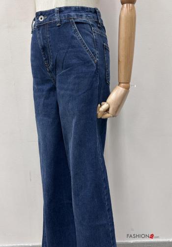 flared Cotton Jeans with buttons with zip with pockets - ph 3