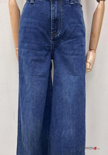 flared Cotton Jeans with buttons with zip with pockets - ph 4