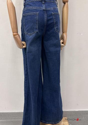 flared Cotton Jeans with buttons with zip with pockets - ph 5
