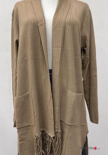 long sleeve Cardigan with pockets with fringe - ph 2
