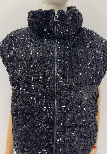 Smanicato trapuntato con paillettes con zip con tasche a collo alto - ph 2