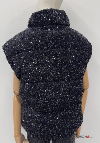 Smanicato trapuntato con paillettes con zip con tasche a collo alto - ph 4