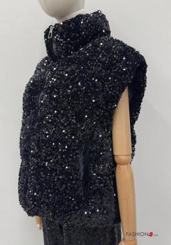 Smanicato trapuntato con paillettes con zip con tasche a collo alto - ph 5