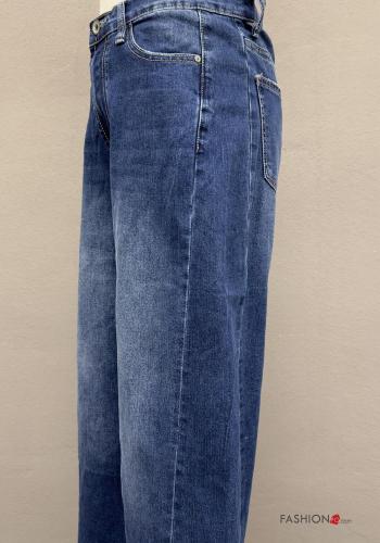 wide leg Jeans aus Baumwolle mit Knöpfen mit Reißverschluss mit Taschen - ph 3