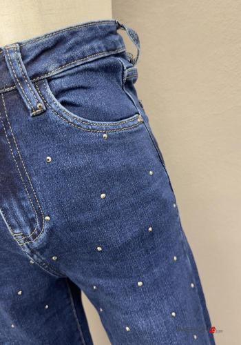 flared high waist Cotton Jeans with buttons with pockets with rhinestones with zip - ph 3