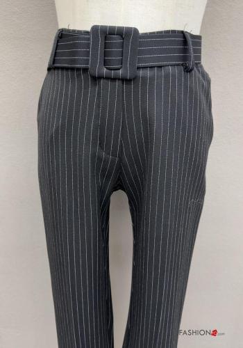 Streifenmuster Hose mit Gürtel mit Taschen - ph 2