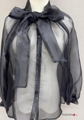 Camicia maniche lunghe chiffon con bottoni con fiocco - ph 2