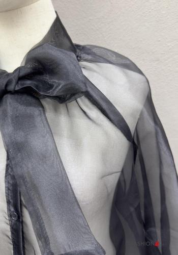 Camicia maniche lunghe chiffon con bottoni con fiocco - ph 3