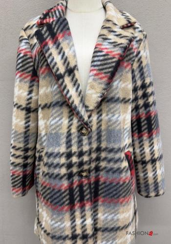 Tartan-Muster lange ärmel Mantel mit Knöpfen mit Taschen - ph 2