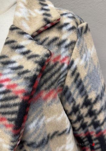 Tartan-Muster lange ärmel Mantel mit Knöpfen mit Taschen - ph 3