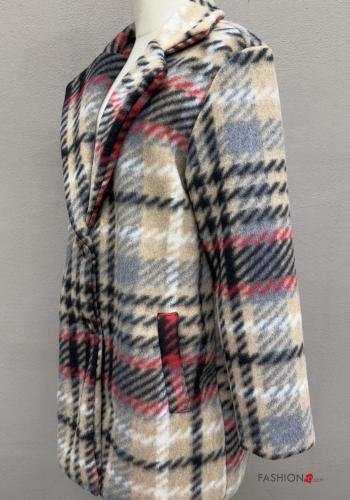 Tartan-Muster lange ärmel Mantel mit Knöpfen mit Taschen - ph 4