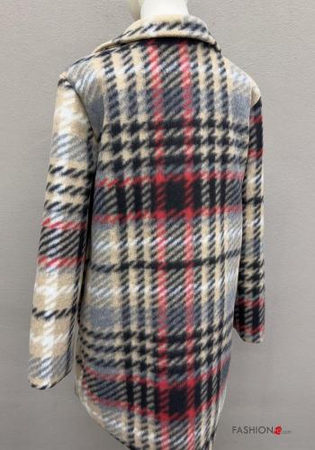 Tartan-Muster lange ärmel Mantel mit Knöpfen mit Taschen - ph 5