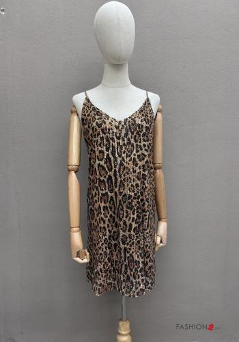 Abito senza maniche scollato sulla schiena Fantasia animalier con paillettes scollo a V - ph 2