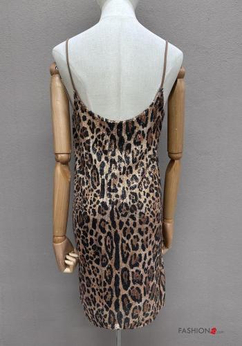 Abito senza maniche scollato sulla schiena Fantasia animalier con paillettes scollo a V - ph 4