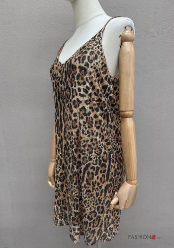 Abito senza maniche scollato sulla schiena Fantasia animalier con paillettes scollo a V - ph 5