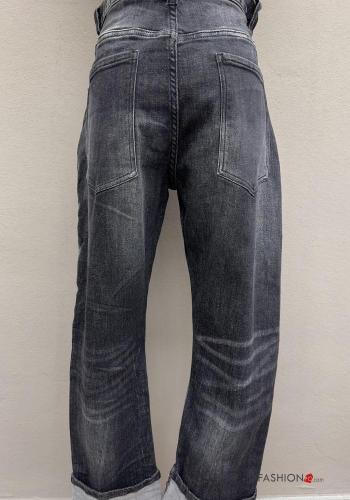 hoher Taille zerrissene destroyed Jeans aus Baumwolle mit Knöpfen mit gummizug mit Reißverschluss mit Taschen - ph 5