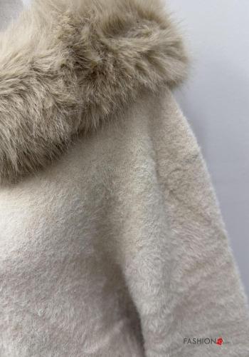 Kunstfell lange ärmel Mantel mit Taschen mit Reißverschluss - ph 4