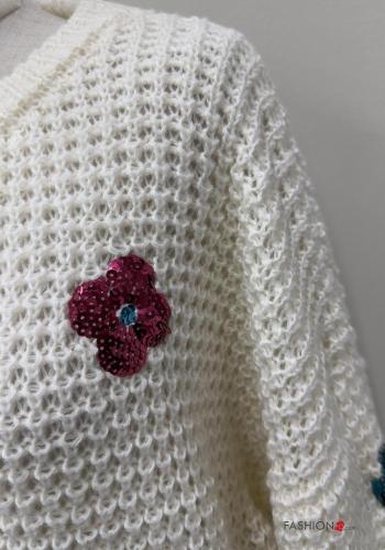 Maglione maniche lunghe girocollo Fantasia ricamata con paillettes - ph 2