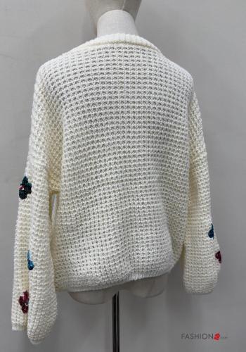 Maglione maniche lunghe girocollo Fantasia ricamata con paillettes - ph 3