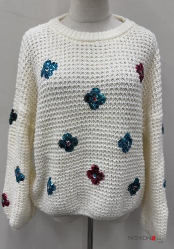 Maglione maniche lunghe girocollo Fantasia ricamata con paillettes - ph 4