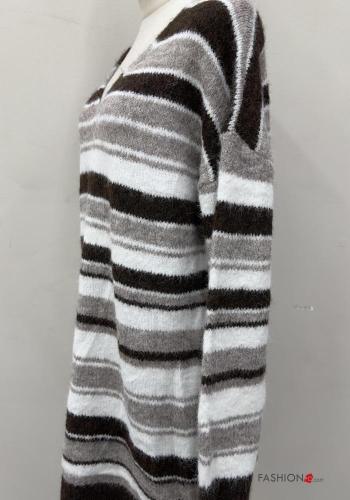 Abito in Misto Lana maniche lunghe Fantasia righe scollo a V - ph 5