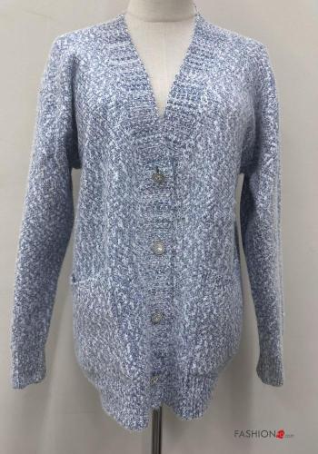 long sleeve Cardigan with buttons with rhinestones with v-neck - ph 2