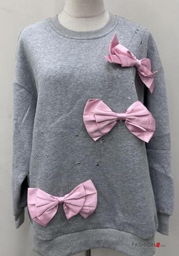Felpa in Cotone maniche lunghe girocollo con fiocco con strass - ph 2