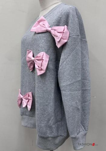 Felpa in Cotone maniche lunghe girocollo con fiocco con strass - ph 4