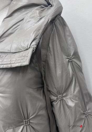 Piumino trapuntato lungo con zip con tasche con cappuccio - ph 3
