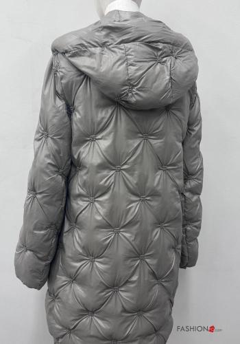 Piumino trapuntato lungo con zip con tasche con cappuccio - ph 5