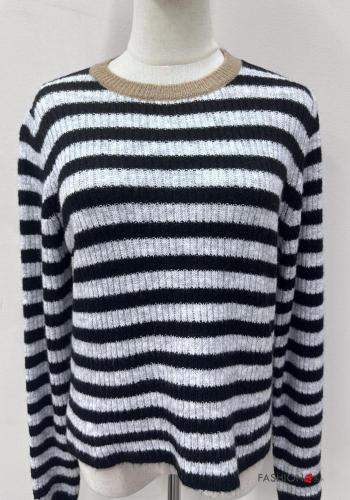 Striped Ribbed crew neck long sleeve Wool Mix Sweater - ph 2