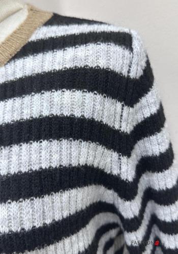 Striped Ribbed crew neck long sleeve Wool Mix Sweater - ph 3