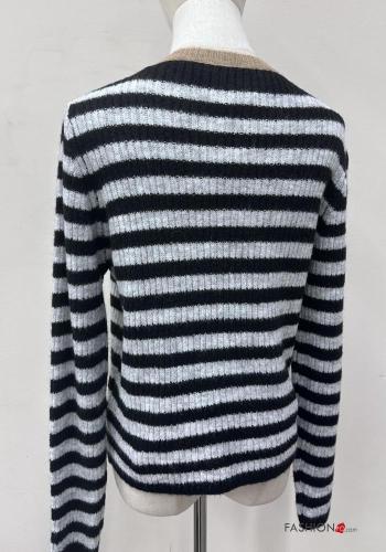 Striped Ribbed crew neck long sleeve Wool Mix Sweater - ph 5