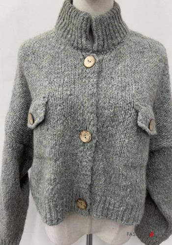 long sleeve Wool Mix Cardigan Rollneck with pockets with buttons - ph 2