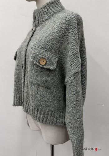 long sleeve Wool Mix Cardigan Rollneck with pockets with buttons - ph 4