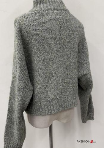 long sleeve Wool Mix Cardigan Rollneck with pockets with buttons - ph 5