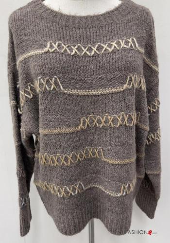 Embroidered long sleeve crew neck Wool Mix Sweater - ph 2