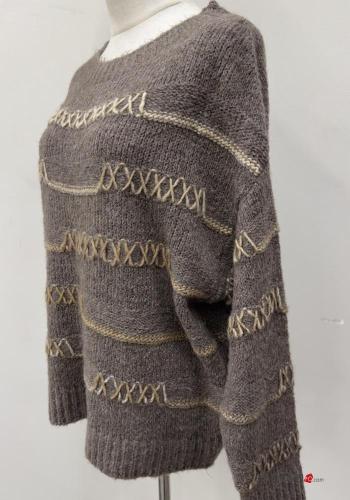 Embroidered long sleeve crew neck Wool Mix Sweater - ph 3