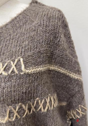 Embroidered long sleeve crew neck Wool Mix Sweater - ph 4