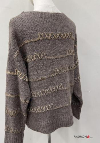Embroidered long sleeve crew neck Wool Mix Sweater - ph 5