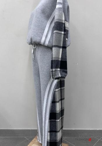 Tuta sportiva in Cotone maniche lunghe girocollo Fantasia tartan con elastico - ph 4